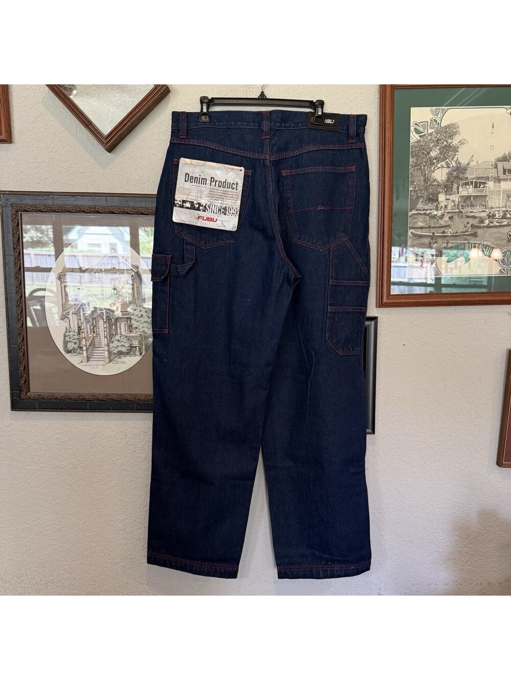 Vintage 90s NWT RARE FUBU Designer Baggy Rap Raw Blue Jeans Size 36x34 Brand New